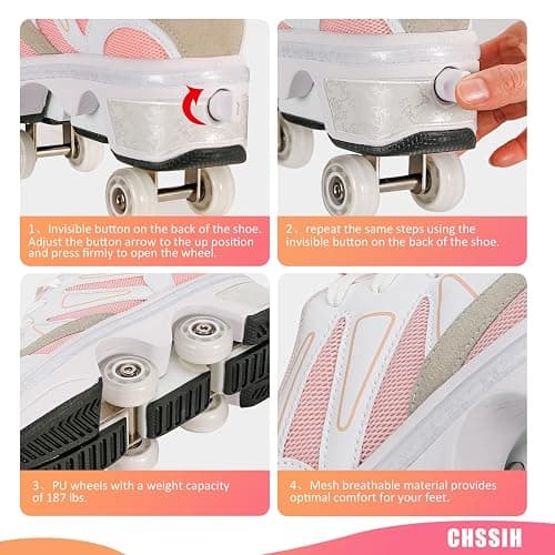 CHSSIH Roller Skate Shoes for Girls, Kids, Women, Men & Adults – Retractable Shoes with Wheels | Pop-Out High Roller Skating Shoes That Turn Into Sneaker Skates thumbnail 3