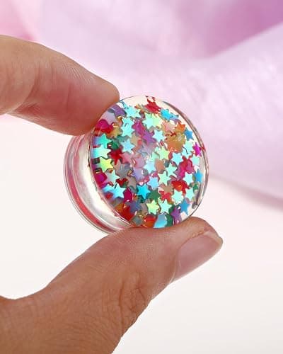 Jewseen 0g-1’’ Ear Gauges Plugs Double Flared Rainbow Star Ear Tunnels Stretchers Gauges for Women Plugs Piercing Jewelry thumbnail 5
