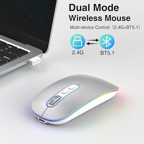 cimetech Souris Bluetooth Rechargeable, Souris sans Fil, Souris Silencieux de Double Modes (Bluetooth 5.1 + USB 2.4G) 3 DPI pour MacBook/Tablette/iPad/Ordinateur Portable/PC/Notebook - Argent thumbnail 2