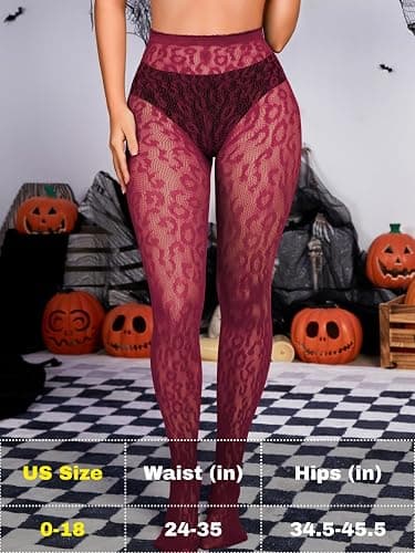 EHSUYAB Women Leopard Print Lace Tights, Cheetah Patterned Pantyhose Leggings, Sheer Fishnet Stockings Club Rave Outfits thumbnail 3