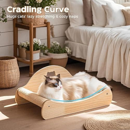 Avont Sisal Cat Scratcher Bed for Indoor Cats, Solid Wood Cat Scratching Lounge, No-Mess Horizontal Scratcher -Large thumbnail 7