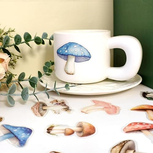 Ychsring Cartoon Mushroom Stickers - 50 Pcs Clear PET Mushroom Aesthetic Stickers for Scrapbook, Journal, Junk Journal, Collage - Waterproof Transparent for Resin, Craft & Scrapbook Supplies thumbnail 2