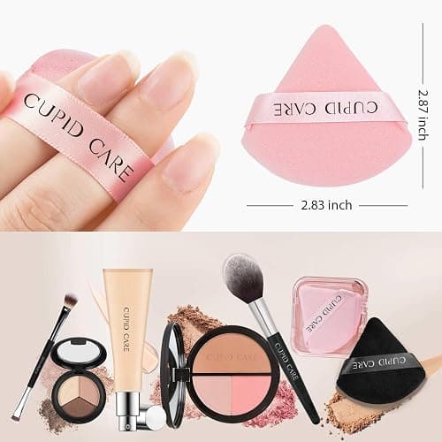 CUPID CARE 6 Pcs Triangle Powder Puff with 2 Travel Cases, Setting Powder Puffs for Face, Velour Makeup Puff for Loose Powder Body Powder, Blender Sponge Foundation Blending Sponges Beauty Tools thumbnail 2