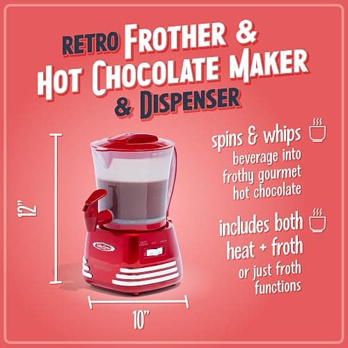 Nostalgia Retro Frother and Hot Chocolate Maker and Dispenser, 32 Oz, for Coffees, Lattes, Cappuccinos, Red thumbnail 3