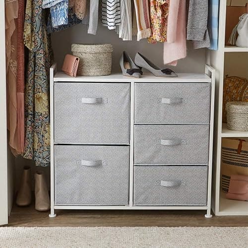 Amazon Basics Closet Organizer Drawers with 5-Fabric Storage Units, White thumbnail 2