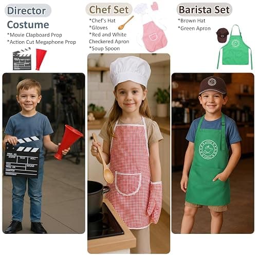 Vicenpal 15 Sets Toddler Dress up Clothes Kids Role-Play Costumes Police Firefighter Doctor Nurse Astronaut Barista Director Postman Laborer Chef Gardener Explorer Scientist Reporter Sanitation Worker thumbnail 6