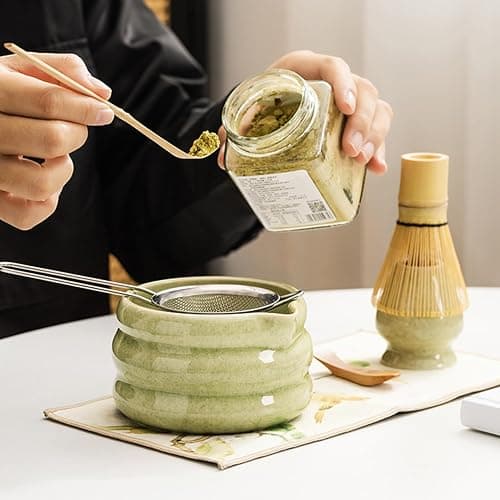 Set of 5 Matcha Tea Set with Whisk and Bowl, Matcha Kit for Ceremony Ceramic Matcha Bowl Gift for Tea Lovers(Matcha Green) thumbnail 5