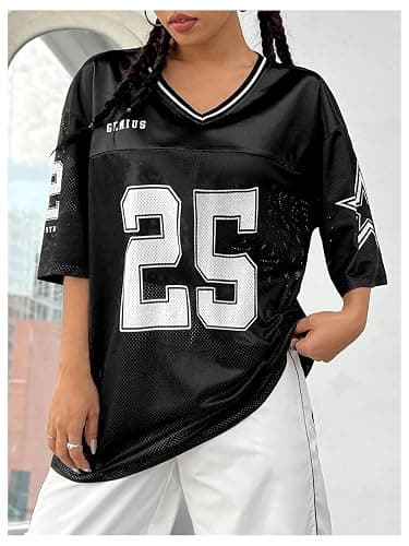 SOLY HUX Women's Y2k Baggy T-Shirts V Neck Half Sleeve Sportswear Tees Jersey Top Streetwear thumbnail 5
