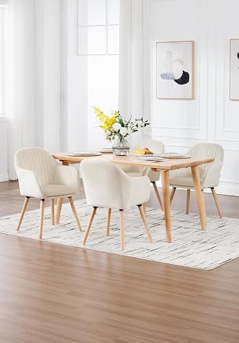 WOLTU Dining Chair, Upholstered Armchair Bedroom Chair, Cream White | Solid Wood Legs, Armrests, Backrest, Padded Seat for Lounge Living Room Reception Bedroom, Velvet thumbnail 2
