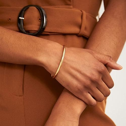 Kainier 3mm 14K Gold Plated Bracelet Stainless Steel Glossy Stackable Thin Round Bangle Bracelet for Women Solid Plain Polished Bracelet Best Gifts for Love thumbnail 7