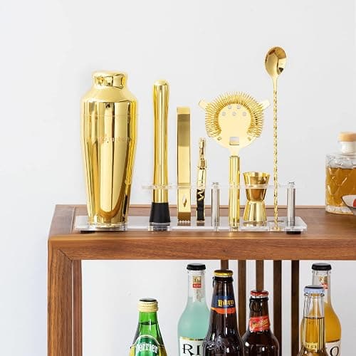 Btuqbu Cocktail Shaker Set with Arcylic Stand, Mixology Bartender Kit for Drink Mixing | Mixology Set with 7 Bar Set Tools Cocktail Kit (Gold) - GOLD - Plastic thumbnail 3
