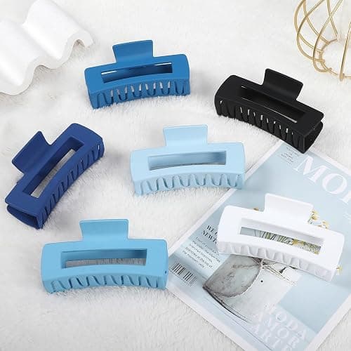 Sisiaipu 4 Inch Big Hair Claw Clips 6 Pcs Large Claw for Thick Hair Square Hair Clips for Women Rectangle Hair Clips Nonslip Acrylic Banana Jaw Clips Hair Accessories for Girls (Blue) thumbnail 2
