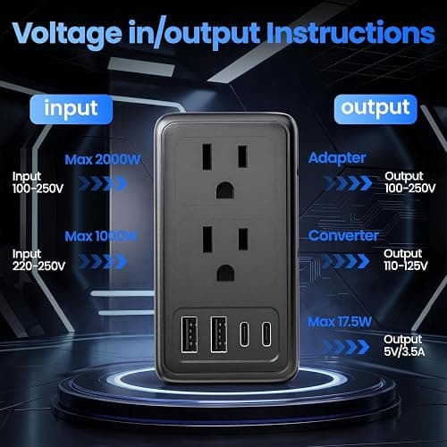 2000W Voltage Converter US to Europe, with 2 USB A and 2 USB C Ports | 220V to 110V Converter for European Travel for Hair Dryer, Travel Adapter Converter Combo thumbnail 5