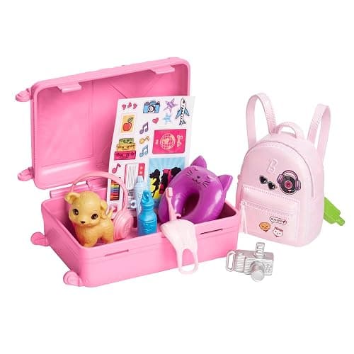 Barbie Doll & Accessories, Travel Set with Puppy and 10+ Pieces, Suitcase Opens & Closes, Barbie 'Malibu' with Blonde Hair thumbnail 4