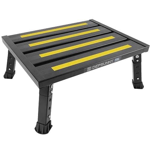DEPSUNNY Adjustable Height Aluminum RV Step, Stable Foldable Platform Step Stool, Supports Up to 1,000 lb, Non-Slip Rubber Feet and Platform Mat, Easy to Carry (Black) - Image 1