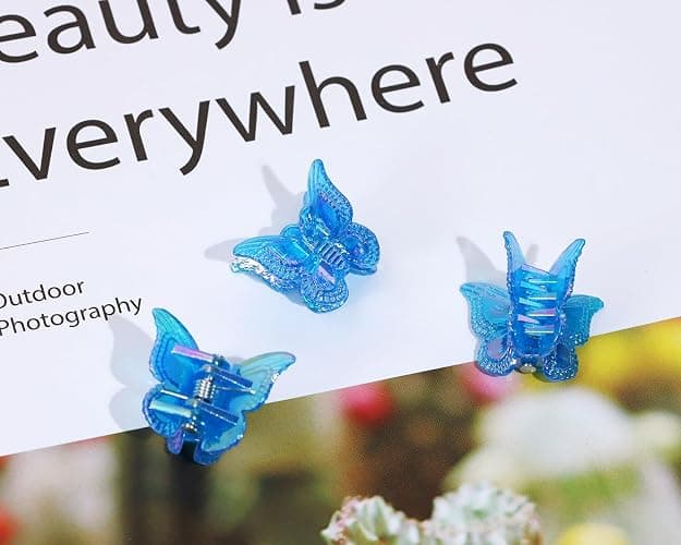 Penta Angel Mini Butterfly Hair Clips 20Pcs Tiny Glitter 90s Hair Claws Hair Pins Accessories for Women (Blue) thumbnail 4