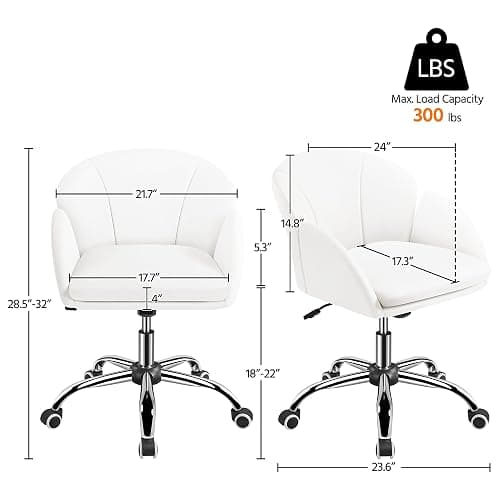 Yaheetech White Desk Chair Vanity Chair with Back Modern Faux Leather Swivel Rolling Office Computer Armchair for Living Room, Bedroom thumbnail 3