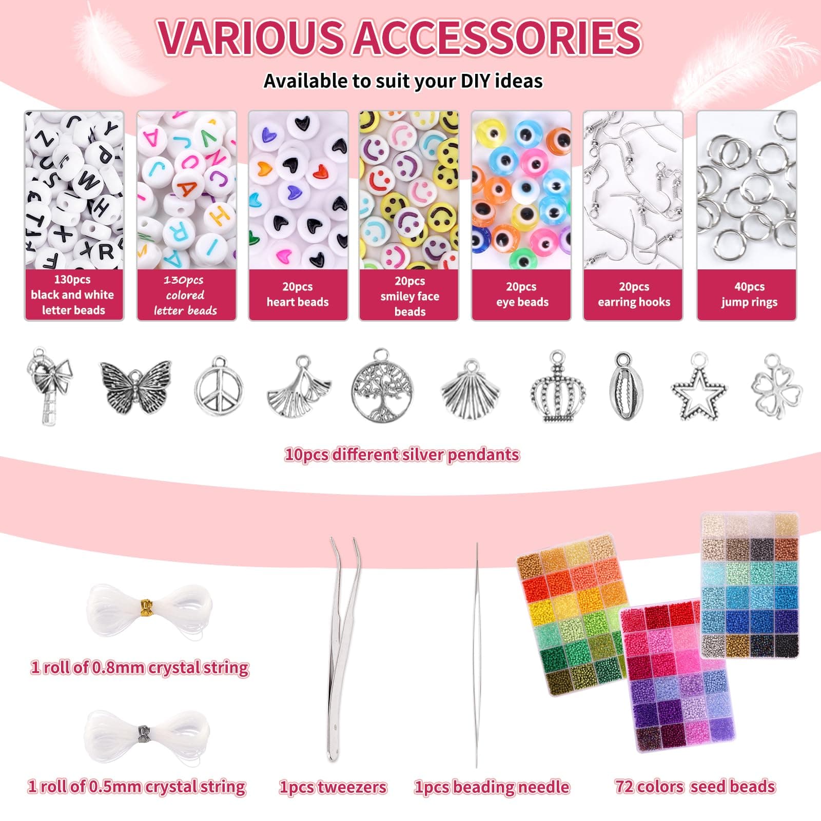 QUEFE 14400pcs 72 Colors, 3mm Glass Seed Beads for Bracelet Making Kit, Small Beads for Jewelry Making with Letter Beads for Crafts Gifts thumbnail 3