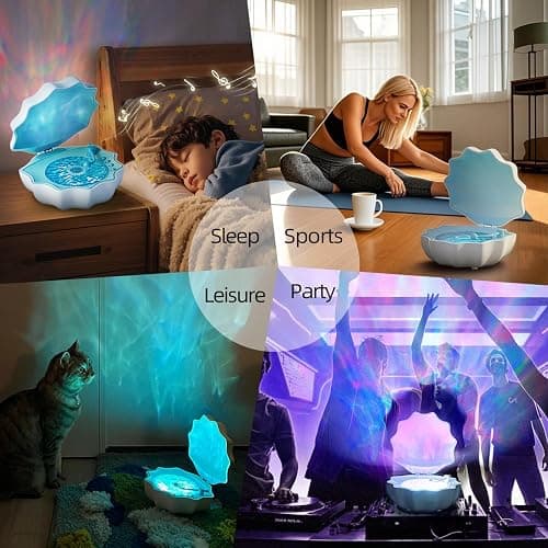 Northern Lights Projector, Night Light Projector for Bedroom Built-in Bluetooth Speaker, White Noise, Shell Night Light for Room Decor/Gift for Kids/Christmas/Music/Relaxation/Birthday (Blue) thumbnail 4