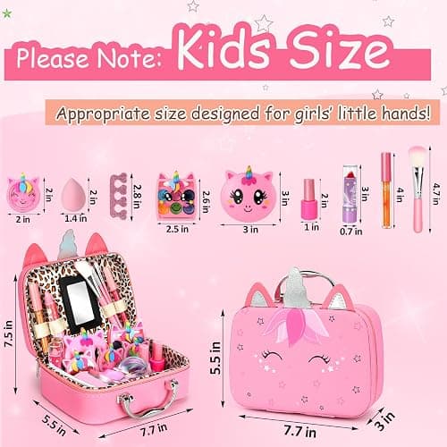 Heaning Real Kids Makeup Toys - Safe / Non-Toxic / Washable, Great Starter Make up Kit for Girls Toddlers, Princess Dress-Up, Gifts for Girl Aged 3-12, Pink thumbnail 3