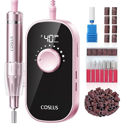 COSLUS E51 Professional Nail Drill Portable Long-Lasting Electric Nail File | Rechargeable, 40000 RPM, Effective for Acrylic Gel Polishing Removing, Easy for Beginner Women, Home DIY & Salon, Pink - Image 1