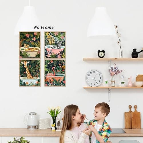 Boat Wades Funny Animal Bathroom Unframed Wall Art Prints,Colorful Kids Bathroom Decor Posters & Prints,Jungle Animal Decor Wall Art Posrters 8x10 Set Of 4 thumbnail 4