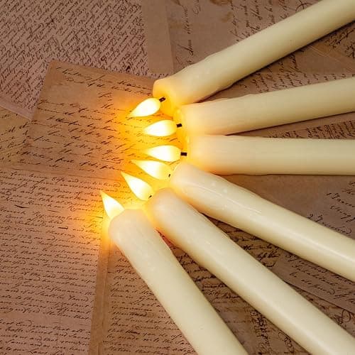 Homemory Real Wax LED Flameless Taper Candles with Remote Timer, 9.6 Inches Ivory Fake Candlesticks, Dripless Battery Operated Window Candle with 3D Flickering Flame for Fireplace Xmas Halloween thumbnail 5