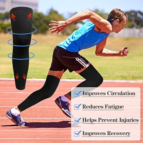 2Pairs Leg Sleeves,Full Leg Compression Sleeve,Compression Long Knee Sleeve,Sports Compression UV Long Leg Sleeves with Anti-slip Silicone Strips for Men Women Running Basketball Football(White&Black) - Medium thumbnail 5