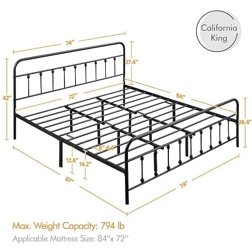 Yaheetech Classic Metal Platform Bed Frame Mattress Foundation with Victorian Style Iron-Art Headboard/Footboard/Under Bed Storage/No Box Spring Needed/California King Size Black thumbnail 2