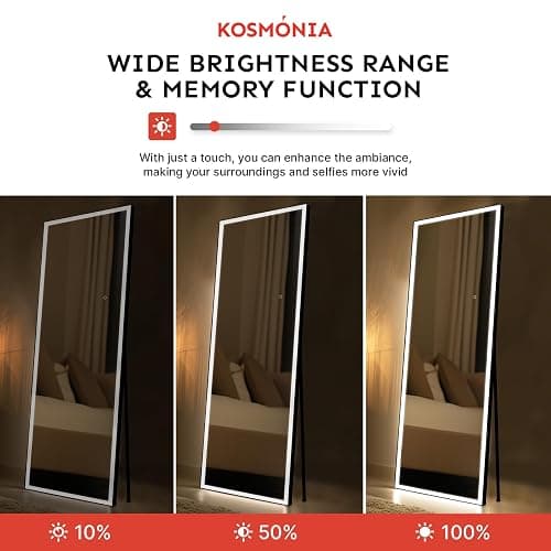Kosmonia 58"x18" Full Length LED Mirror with Lights, 3 Color Modes & Dimmable Brightness, Wall Mount/Standing/Lean-On Floor Mirror for Bedroom, Vanity, Dressing Room thumbnail 3