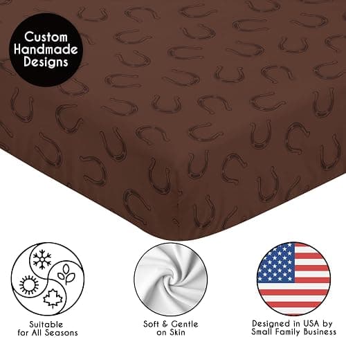 Sweet Jojo Designs Fitted Baby Crib Sheets (Horseshoe Print) for Boys or Girls, Infant Nursery, Toddler Room - Standard Size (Brown for The Western, Cowboy, Southern, Country, Wild West Collection) thumbnail 5