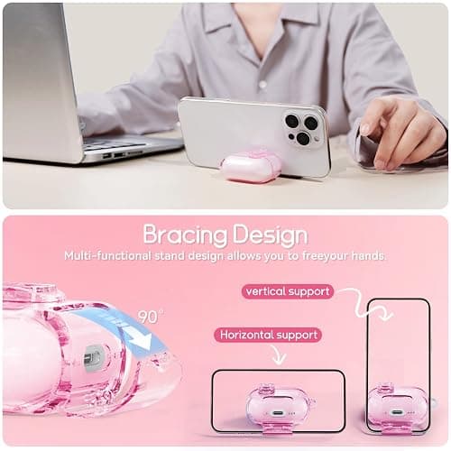 Clear Case for AirPods 4 Case Cover with Safety Lock,Soft TPU Cover with Phone Stand & Cleaning Kit,Cute Bling Keychain for Women Girls-Clear Pink thumbnail 3
