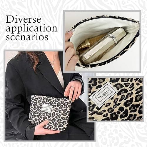 Sunolkie 2 Pack Makeup Bag for Women, Travel Cosmetic Pouch with Zebra Print & Leopard Print Design, Zipper Beauty Case, Toiletry Makeup Organizer for Women & Girls thumbnail 6