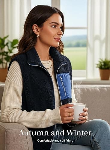 Dokotoo Womens Fleece Jacket Vest Sleeveless Fuzzy Sherpa Jackets Zip Up Oversized Casual Coats Fall Winter Womens Tops 2025 thumbnail 4