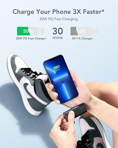 charmast Small Portable Charger for iPhone, Ultra-Compact 20W PD Fast Charging Power Bank 5000mAh, Mini Battery Pack for iPhone 14/14 Pro Max/13/13 Pro Max/12/12 Pro Max/11/XR/X/8/7/6 etc thumbnail 3