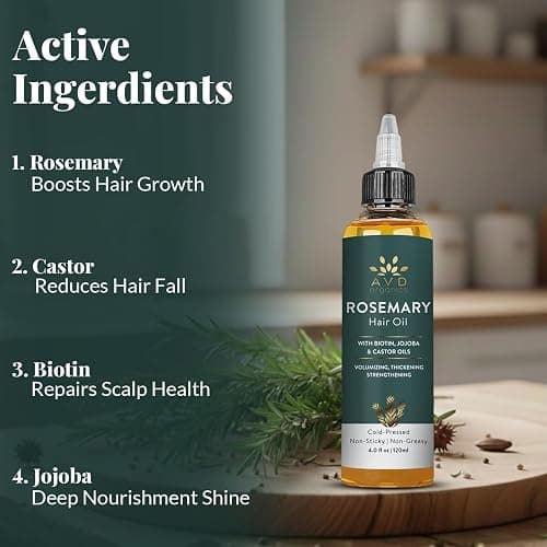 AVD Organics Rosemary Oil for Hair | Infused with Biotin | Hair Stregthening Nourishing and Volumizing | infused with Jojoba & Castor Oil | NON - GMO 120ml thumbnail 5