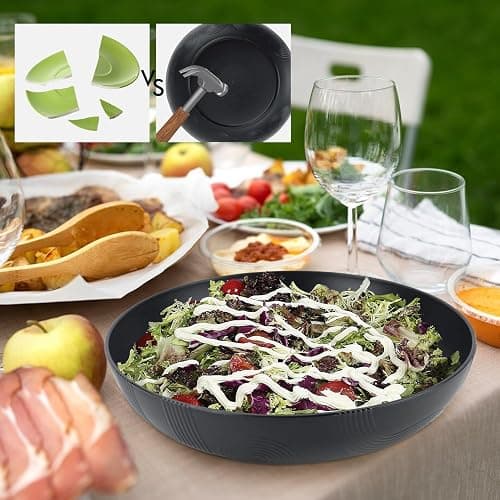 Wrova Large salad bowls,65oz Salad bowls set of 2,Unbreakable Plastic bowls Microwave & Dishwasher Safe Bowls,Wheat Straw Serving Bowls for Salad, Cereal, Fruit, Dishwasher Safe.Black thumbnail 2