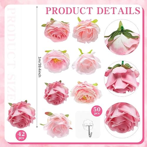 Suncalla 42 Pcs 3.28 ft Rose Peony Flower Garlands Hanging Decor Backdrop Artificial Silk Floral Garlands Peony Faux Floral Celling for Wedding Party Background Birthday Baby Shower Home Garden(Pink) thumbnail 2