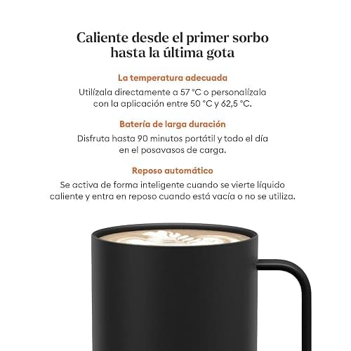Taza Inteligente Ember 2 con Control de Temperatura: Taza de 295 ml con Calefacción, Pantalla LED Inteligente, Control por Aplicación, Batería Recargable de 1,5 h de Autonomía y Diseño Mejorado, Negra thumbnail 3