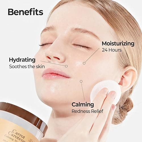 SKINFOOD Carrot Carotene Calming Water Toner Pads, Korean Skin Care Toner Pad for Face, Deep Hydrating, Soothing, After Sun Skincare for Sensitive Skin, Redness Relief, 100% Cotton, 8.81 oz (60 Pads) thumbnail 3