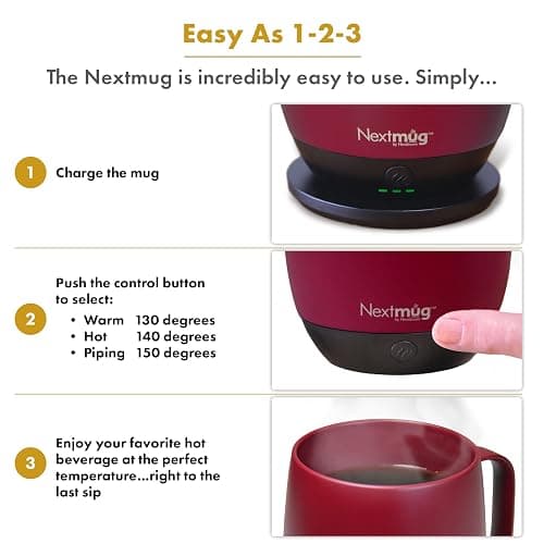 Nextmug - Temperature-Controlled, Self-Heating Coffee Mug (Burgundy - 14 oz.) thumbnail 5