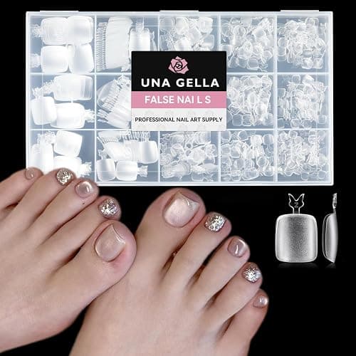 UNA GELLA Toe Nail Tips 504Pcs - Full Cover Matte Squavol Toe Nails Soft Gel Pre-file Gel Toe Nail Tips For Toe Nail Extensions Home DIY Nail Salon Soak Off 15 Sizes - Image 1