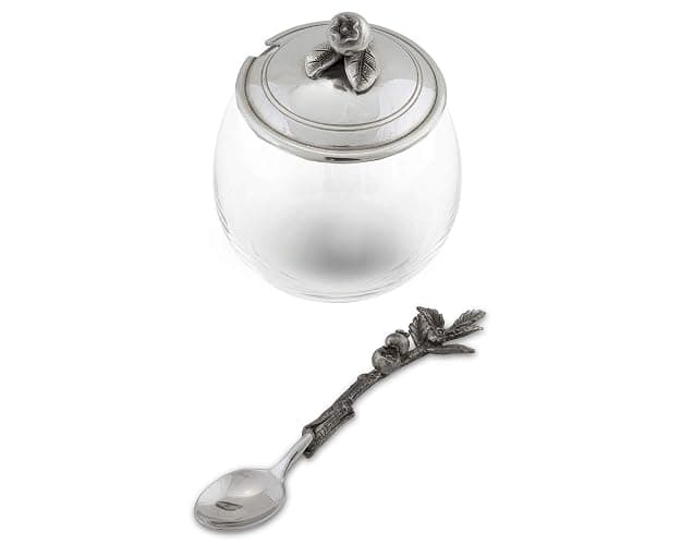 Vagabond House Pewter Blueberry Jam Jar Jelly Pot with Spoon 5 inch Tall 12 oz thumbnail 3