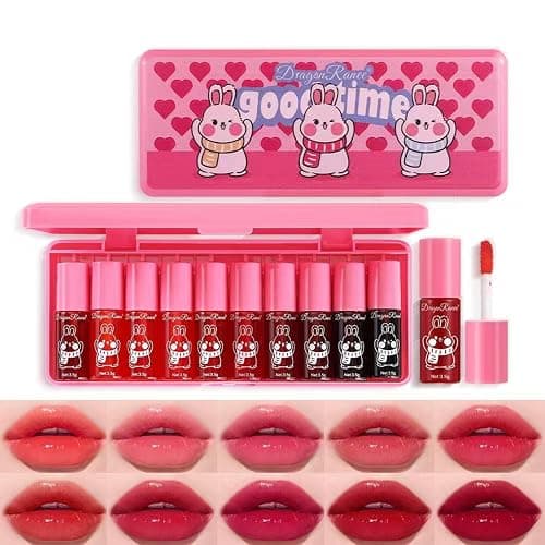 Eakroo 10 Colors Lip Tint Stain Set, Korean Lip Gloss Watery Lip Stain Tint Moisturizing Mini Liquid Lipstick Set, Multi-Use Lip and Cheek Tint, Non-Stick Cup, High Pigment, Long-Lasting, Vivid Color - Image 1