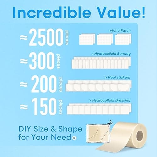 WIFAMY Hydrocolloid Roll for Wound Care: Extra Large 2IN*16.4FT Medical Grade Hydrocolloid Bandages with Self-Adhesive Cut-to-Size Pimple Patch Roll Ultra Absorbent Waterproof First Aid Kit Essential thumbnail 5