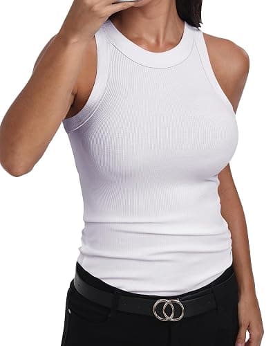 GEMBERA Womens Sleeveless Racerback High Neck Casual Basic Cotton Ribbed Fitted Tank Top - Image 1