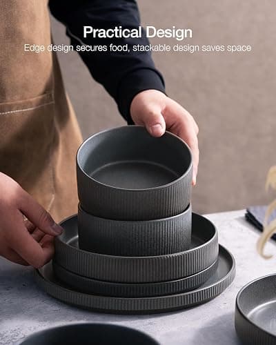Richmount Star Plates and Bowls Set, 18 Pieces Dinner Sets for 6 People, Stoneware Dinnerware Sets with Dinner Plates/Salad Plate/Cereal Bowls, Dishwasher & Microwave Safe, Matte DarkCharcoal | Dinnerware includes dinner plates and bowls, is scratch resistant and microwave and dishwasher safe thumbnail 4