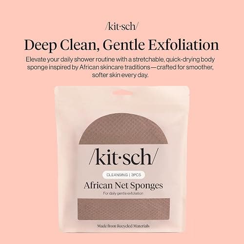Kitsch African Net Sponge – Exfoliating Body Scrubber for Cleansing & Gentle Daily Exfoliation – Stretchable Bath Sponge for Hard-to-Reach Areas, Long-Lasting Shower Essential - Rosewood, 3 Pcs thumbnail 2