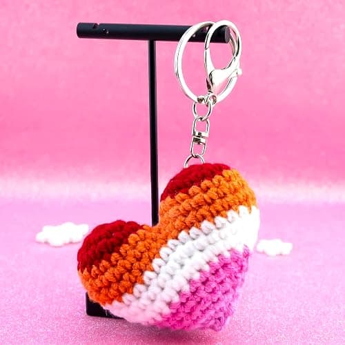 Lesbian Stuff LGBTQ Gifts for Girlfriend Boyfriend Crochet Rainbow Keychain | Lesbian Gifts Gay Pride Accessories thumbnail 6
