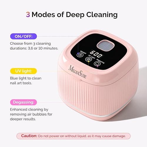 MelodySusie 2 in 1 Nail Tool Cleaning Machine, 3 Timers Mode for Nail Drill Bits, Nail Art Brush, Nail Clipper, Jewelry Cleaning, Salon & Home Use, Pink,DL-160 thumbnail 5